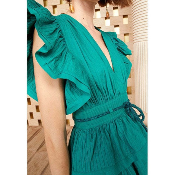 Ulla Johnson Camilla Cotton Poplin Mini Dress Verdigris (Green) in Size 8 - Picture 7 of 12